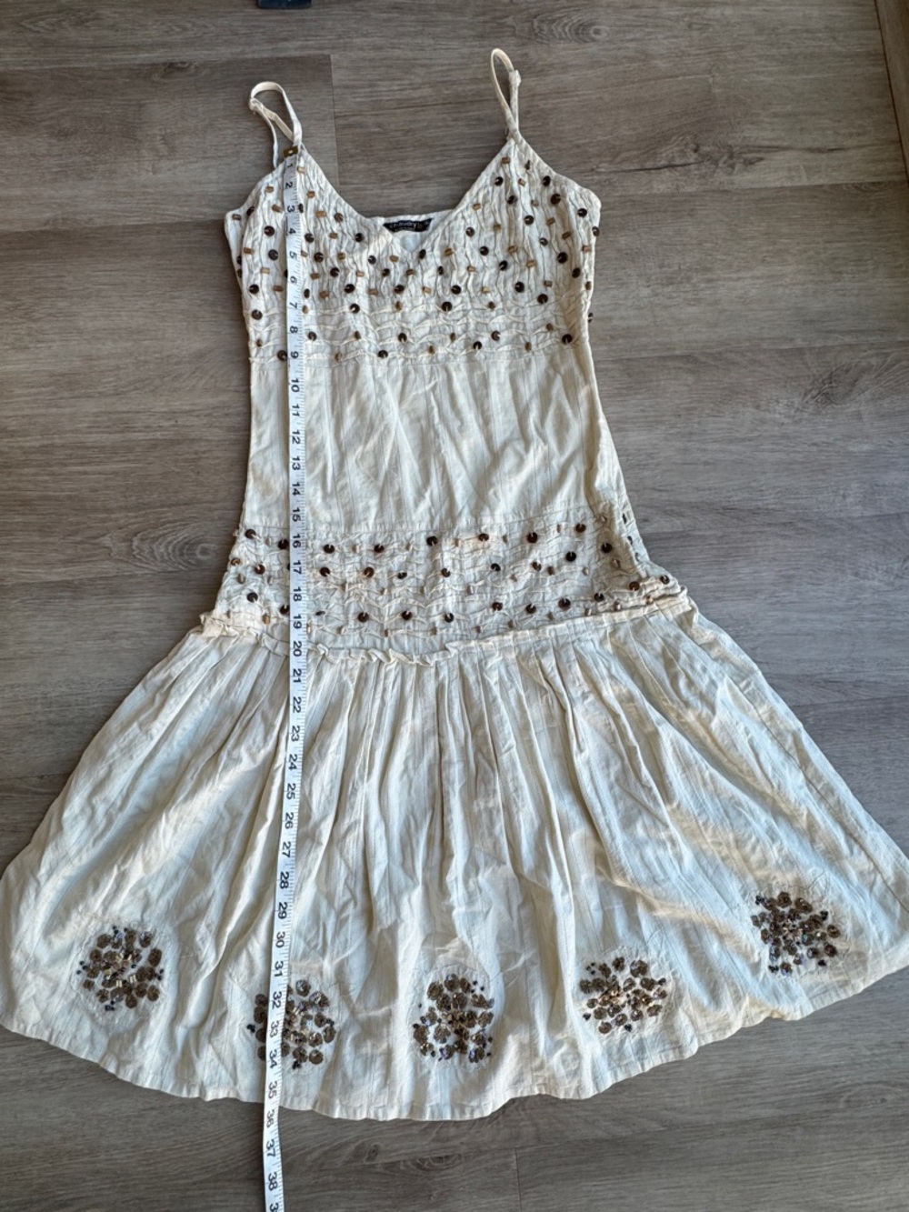 Chaudry KC Y2K 100% Cotton Beaded Embellished Drop Waist Dress sz S - Picture 10 of 14